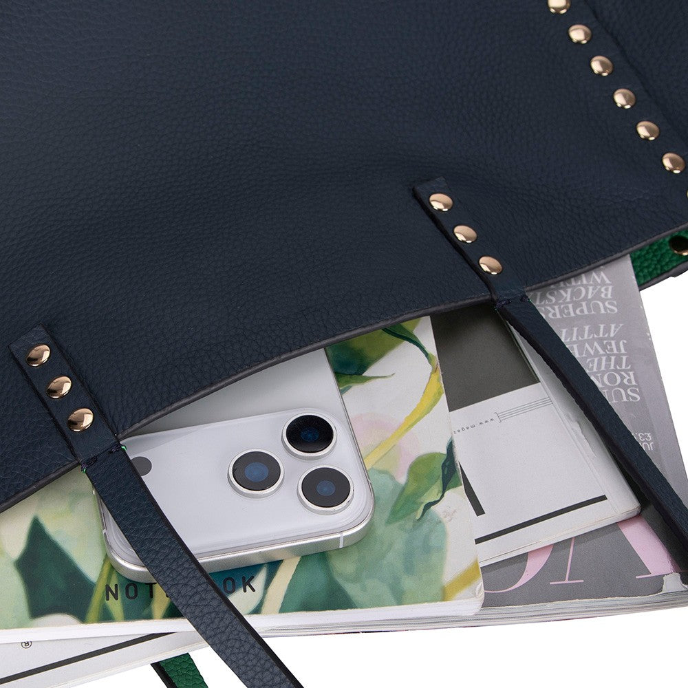 Hakiki Deri Legacy Kadın Çanta - Lacivert/Yeşil