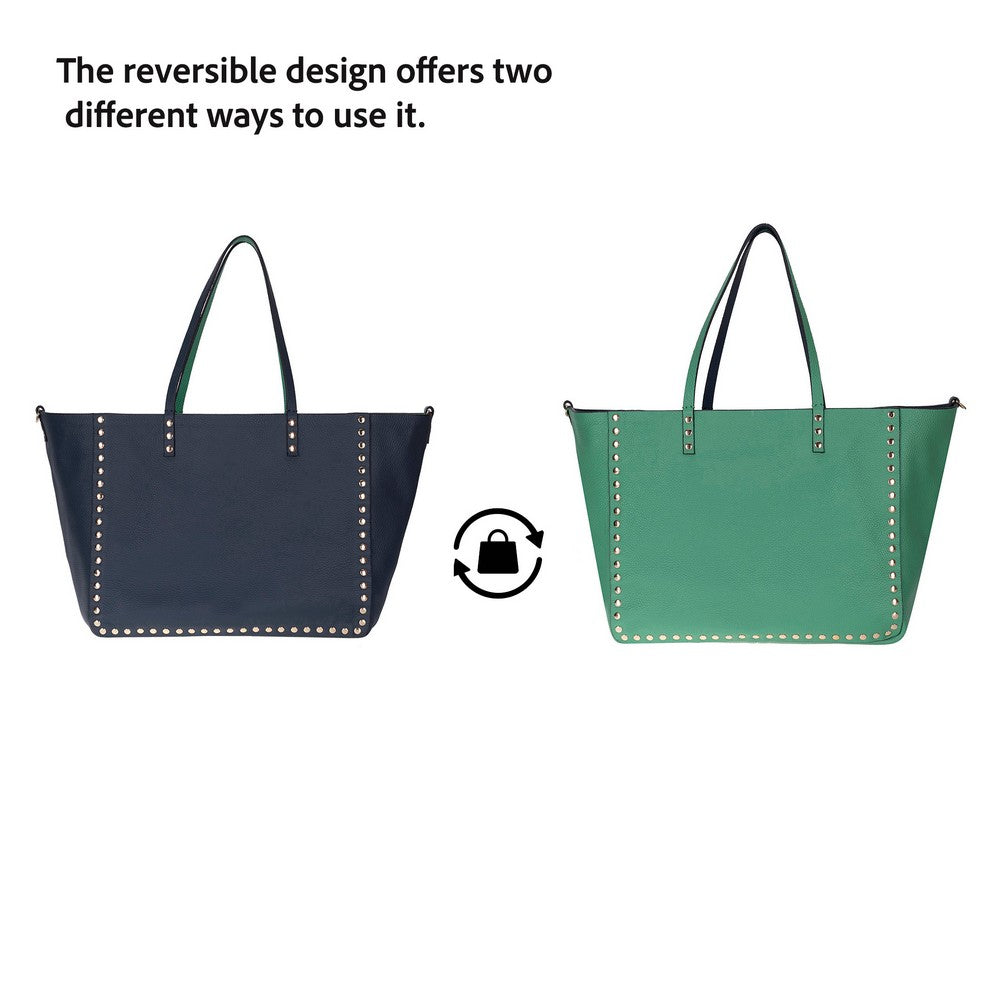 Hakiki Deri Legacy Kadın Çanta - Lacivert/Yeşil