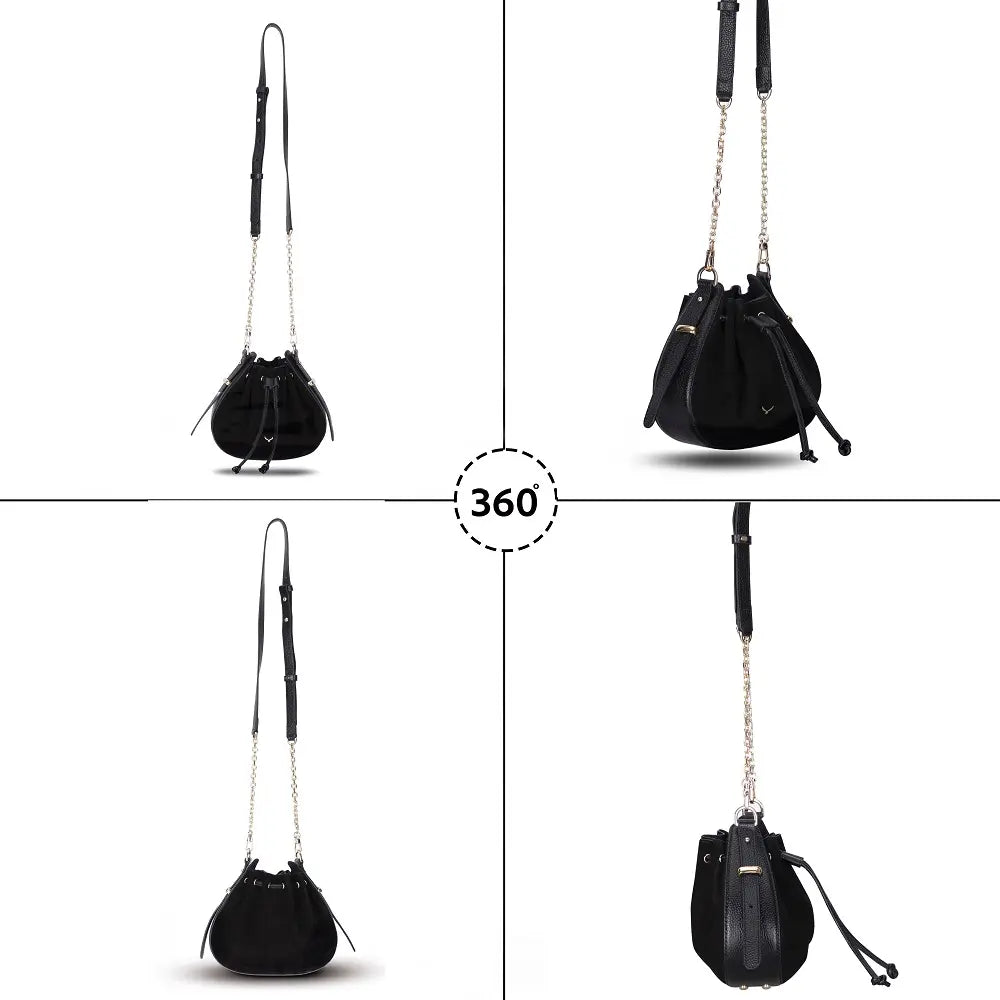 Süet Deri Valentina Kadın Çanta - Siyah