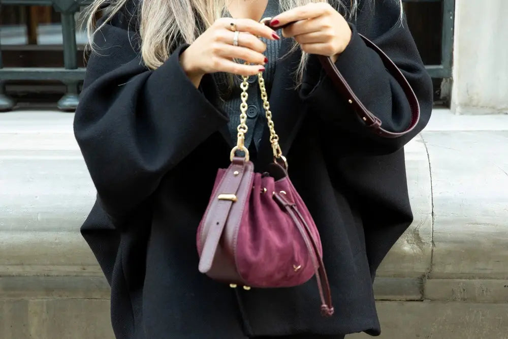 Süet Deri Valentina Kadın Çanta - Bordo