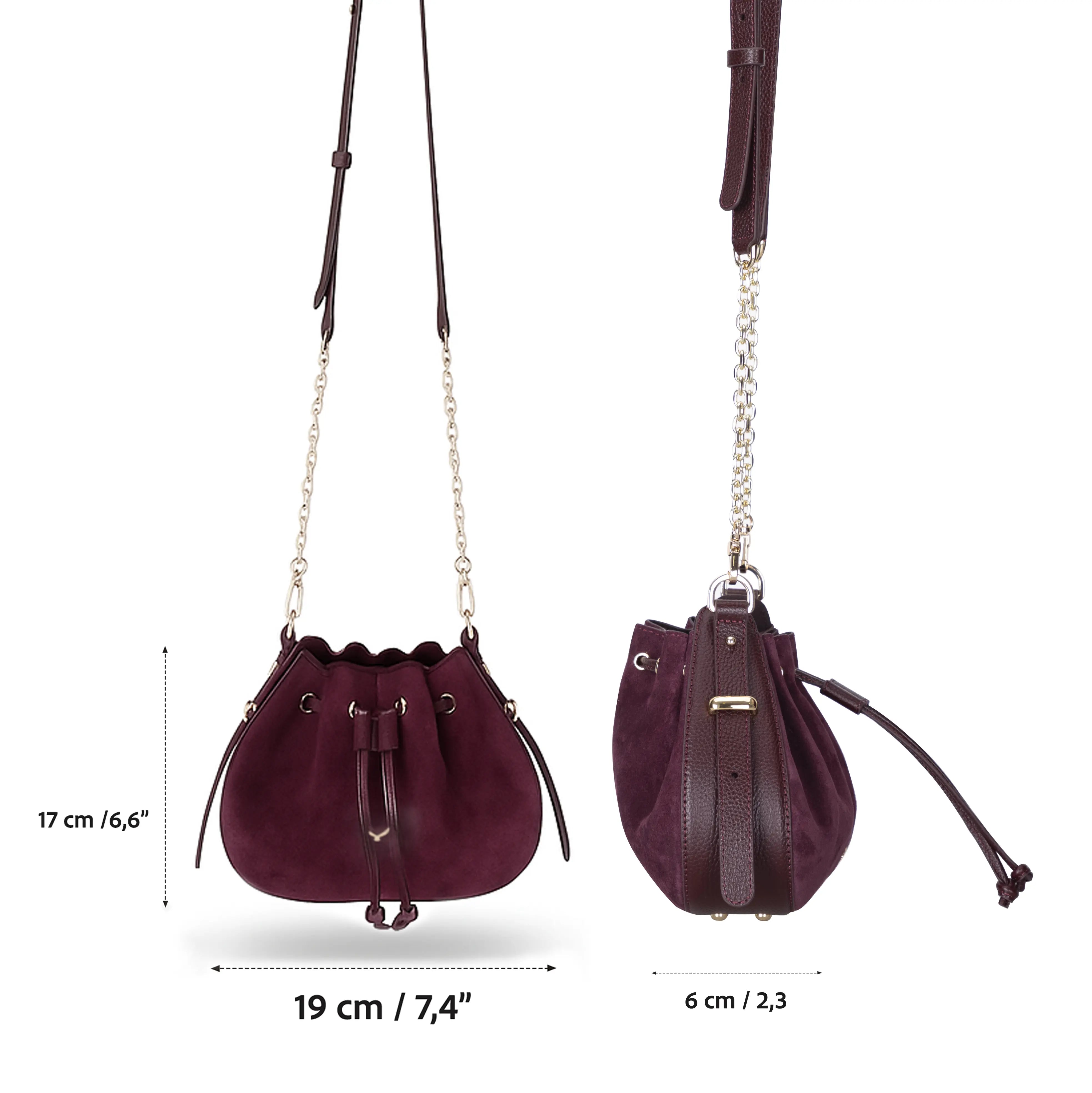 Süet Deri Valentina Kadın Çanta - Bordo