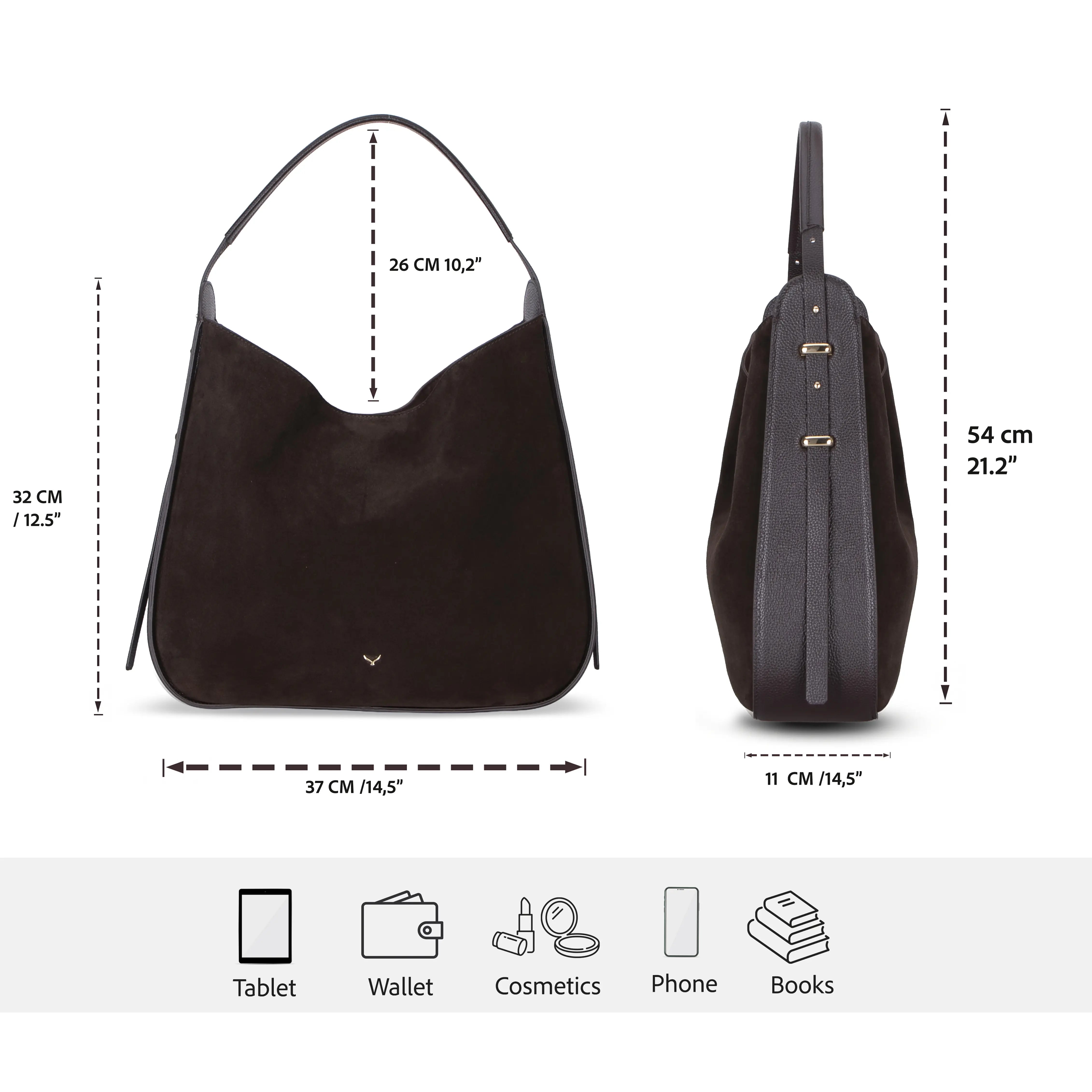 Süet Deri Carina Tote Çanta - Kahve