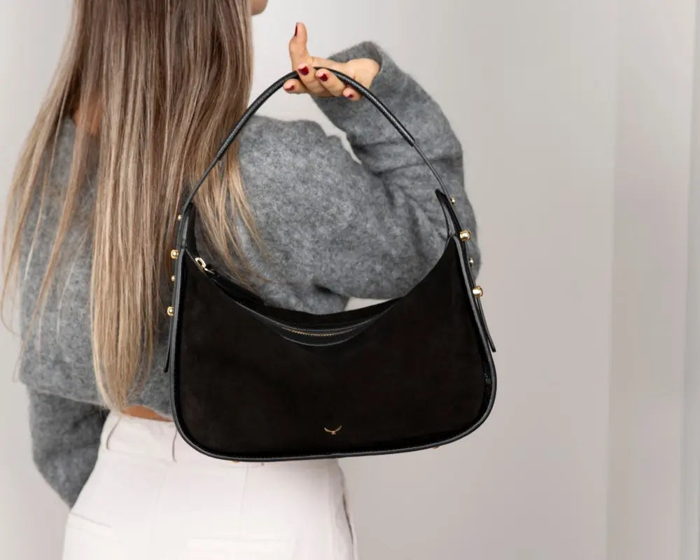 Süet Deri Dolcezza Tote Çanta - Siyah