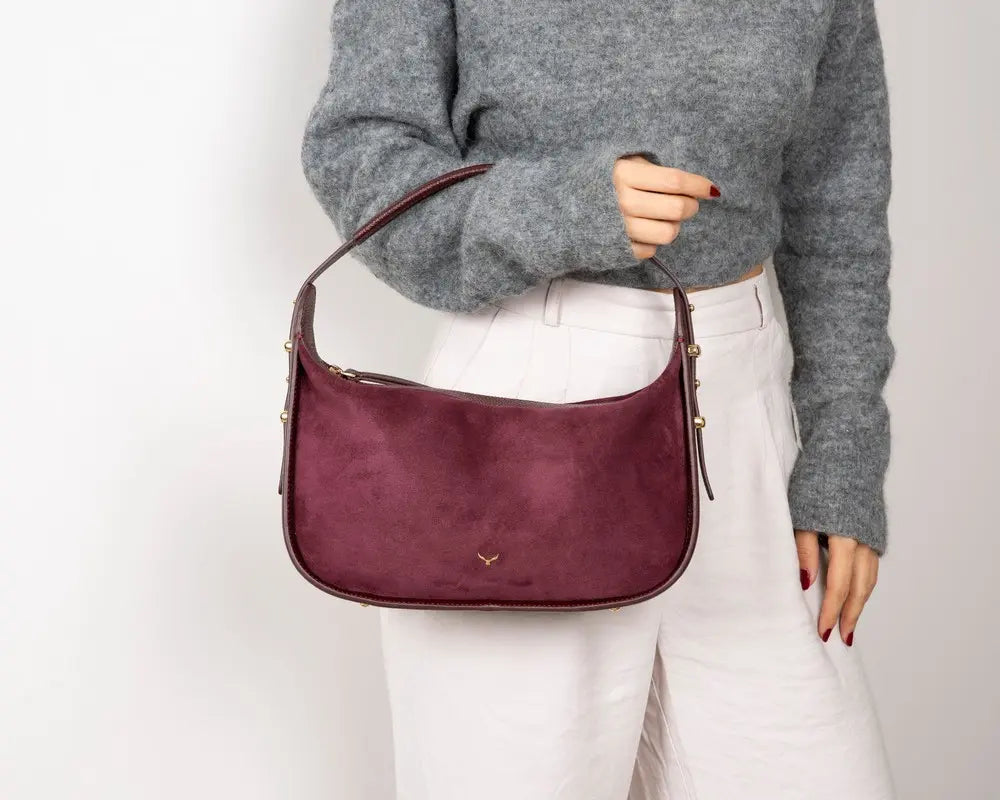 Süet Deri Dolcezza Tote Çanta - Bordo