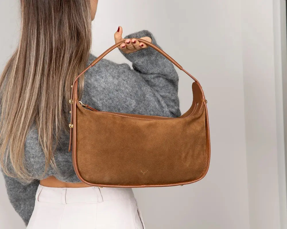 Süet Deri Dolcezza Tote Çanta - Taba