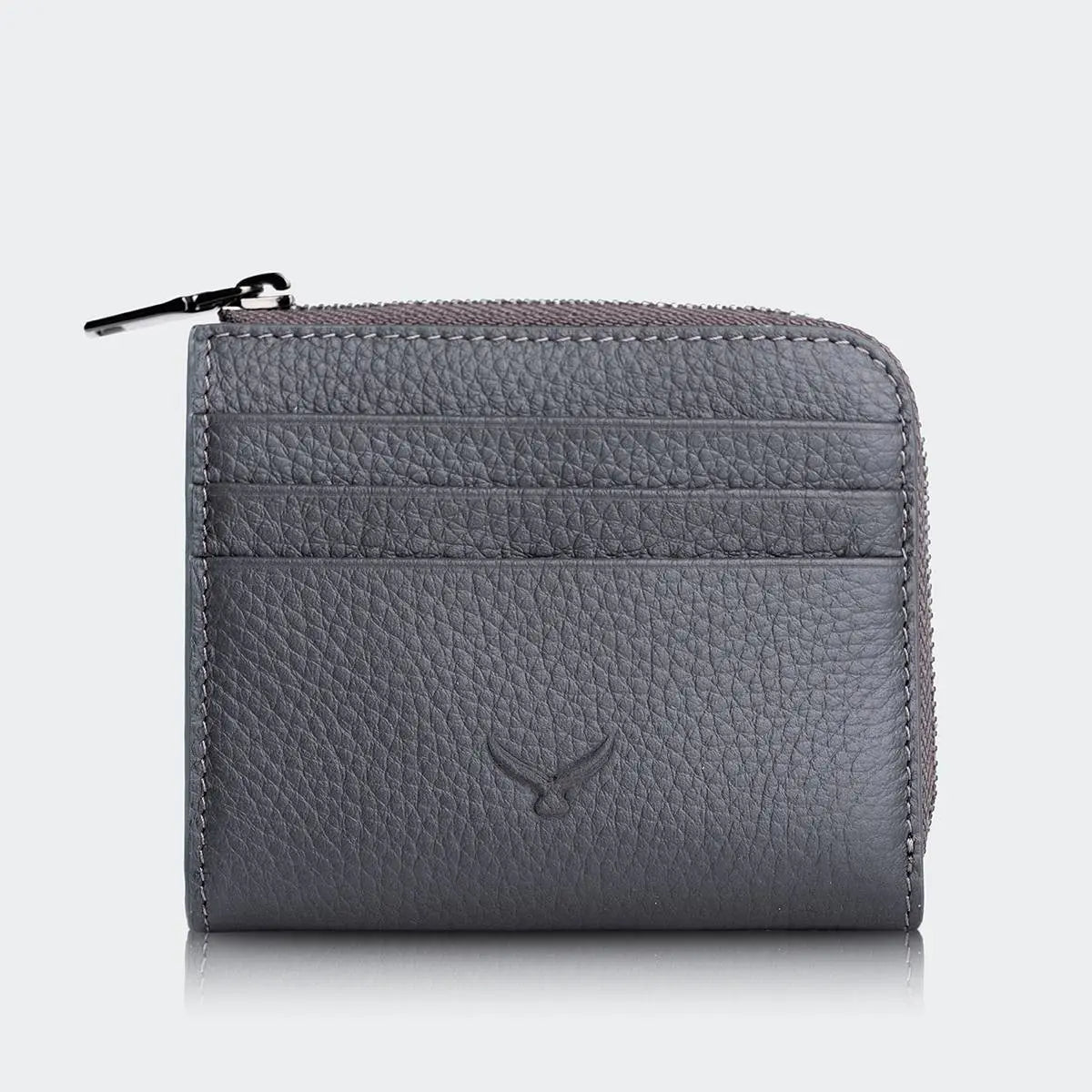 Hakiki Deri Erkek Fermuarlı Kartlık Cüzdan - Gri