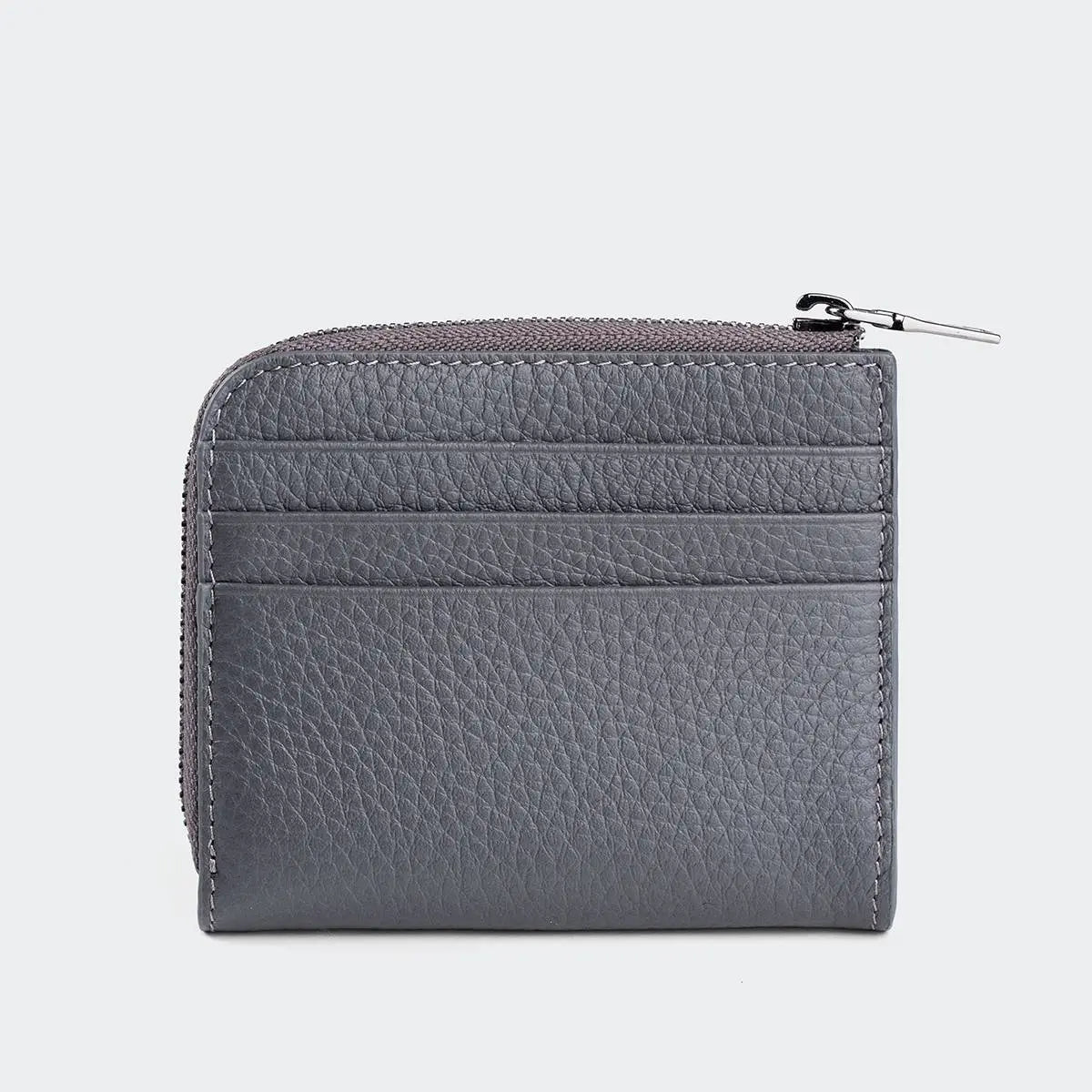 Hakiki Deri Erkek Fermuarlı Kartlık Cüzdan - Gri