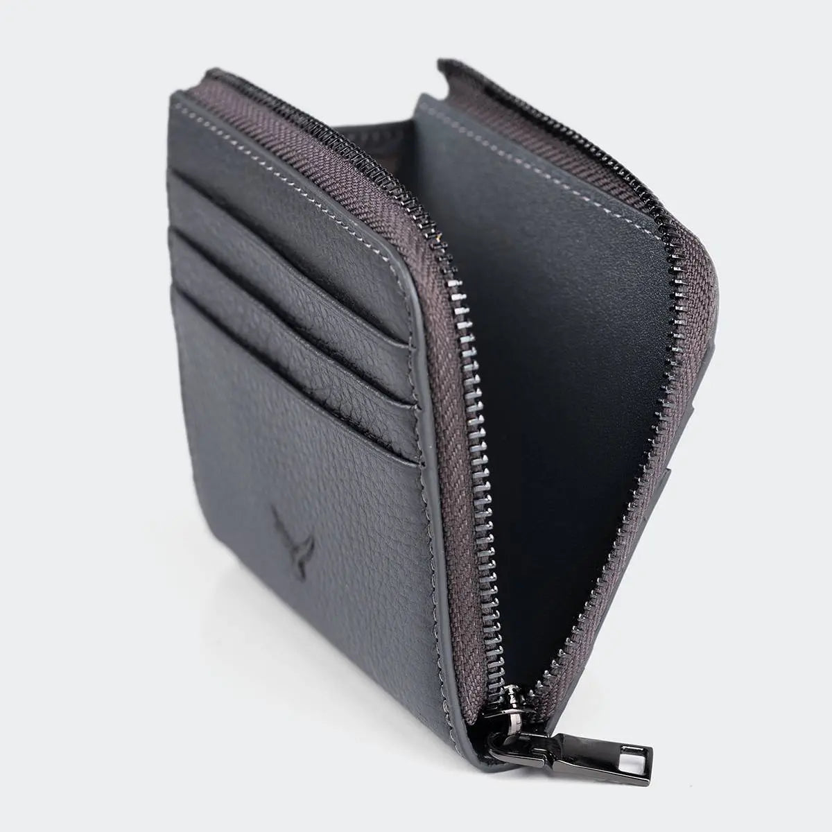 Hakiki Deri Erkek Fermuarlı Kartlık Cüzdan - Gri
