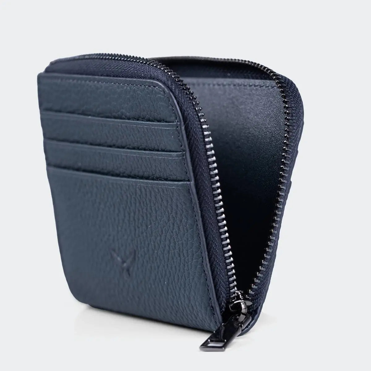 Hakiki Deri Erkek Fermuarlı Kartlık Cüzdan - Mavi