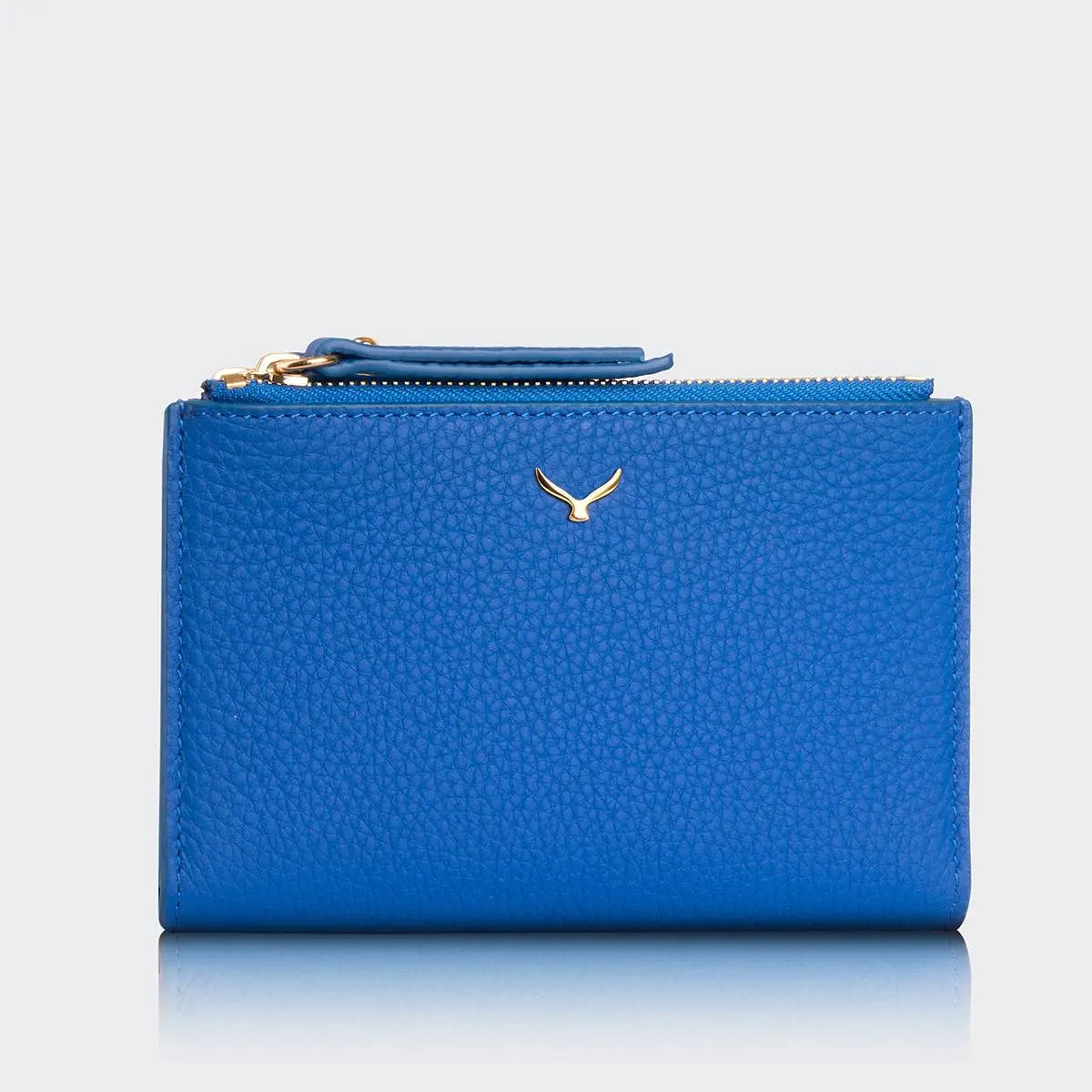 Hakiki Deri Kadın Fermuarlı Cüzdan - Mavi