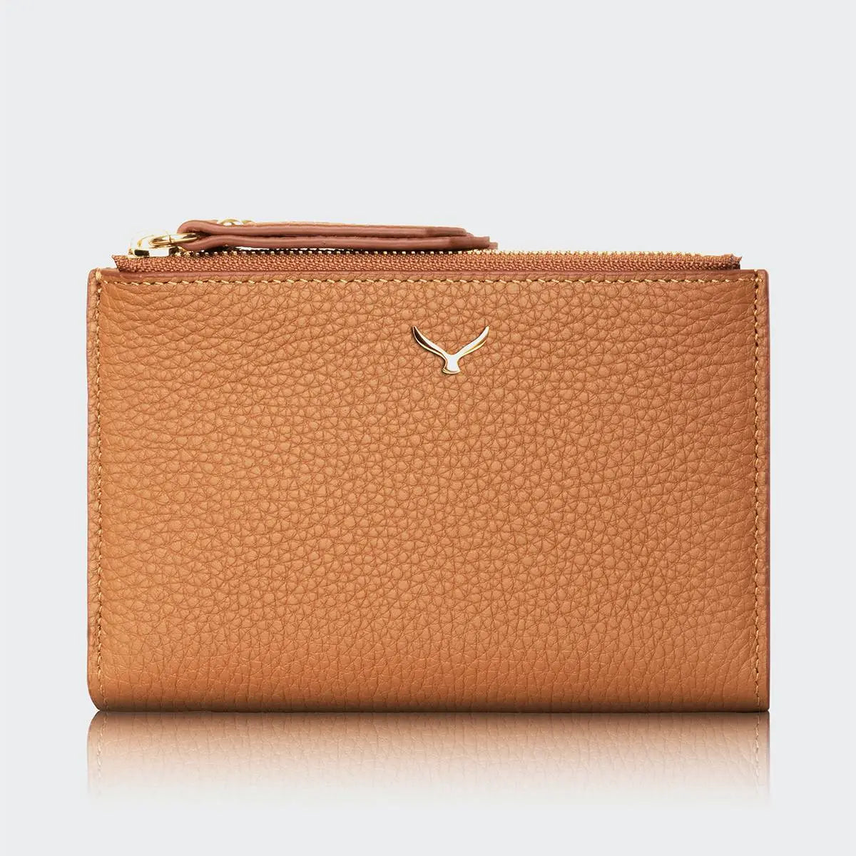 Hakiki Deri Kadın Fermuarlı Cüzdan - Taba