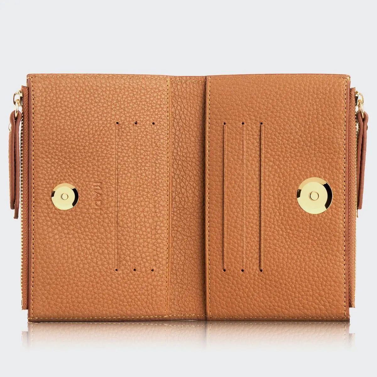 Hakiki Deri Kadın Fermuarlı Cüzdan - Taba