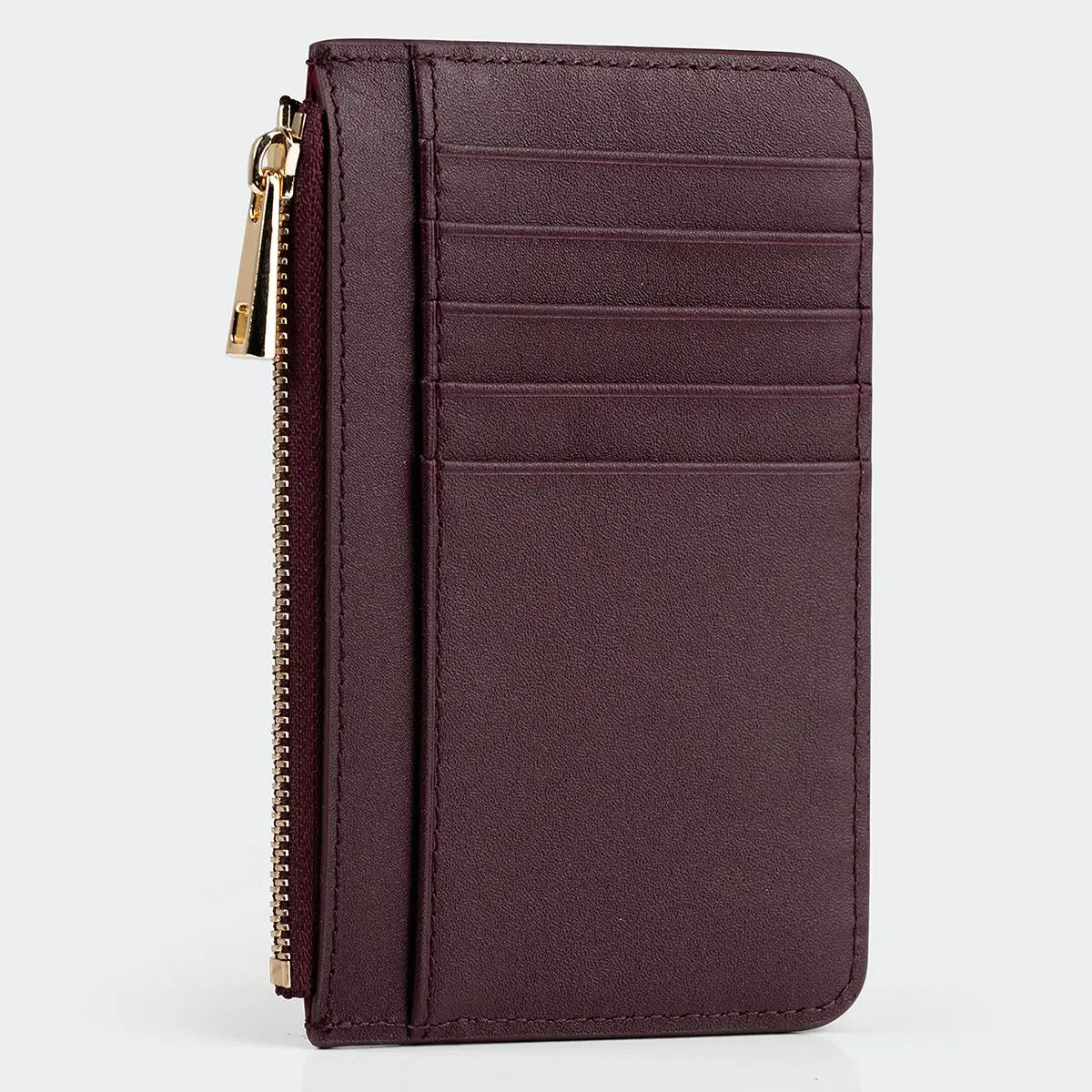 Hakiki Deri Kadın Fermuarlı Kartlıklı Cüzdan - Bordo