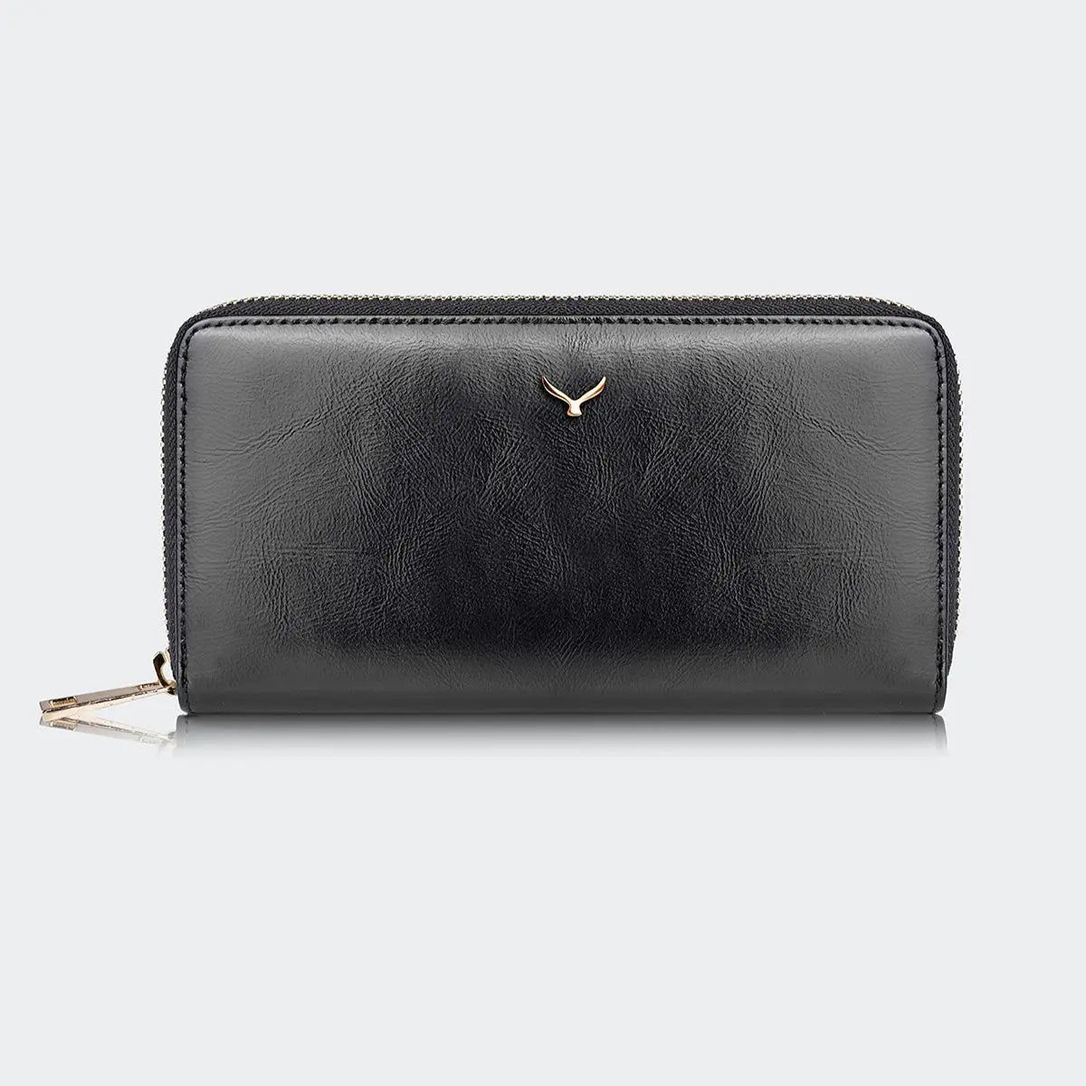 Hakiki Deri Kadın Vintage Cüzdan - Siyah