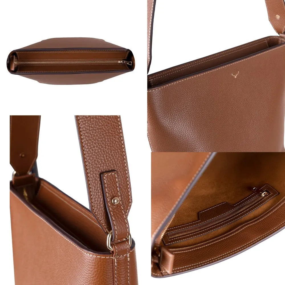 Hakiki Deri Elena Kadın Çanta - Taba