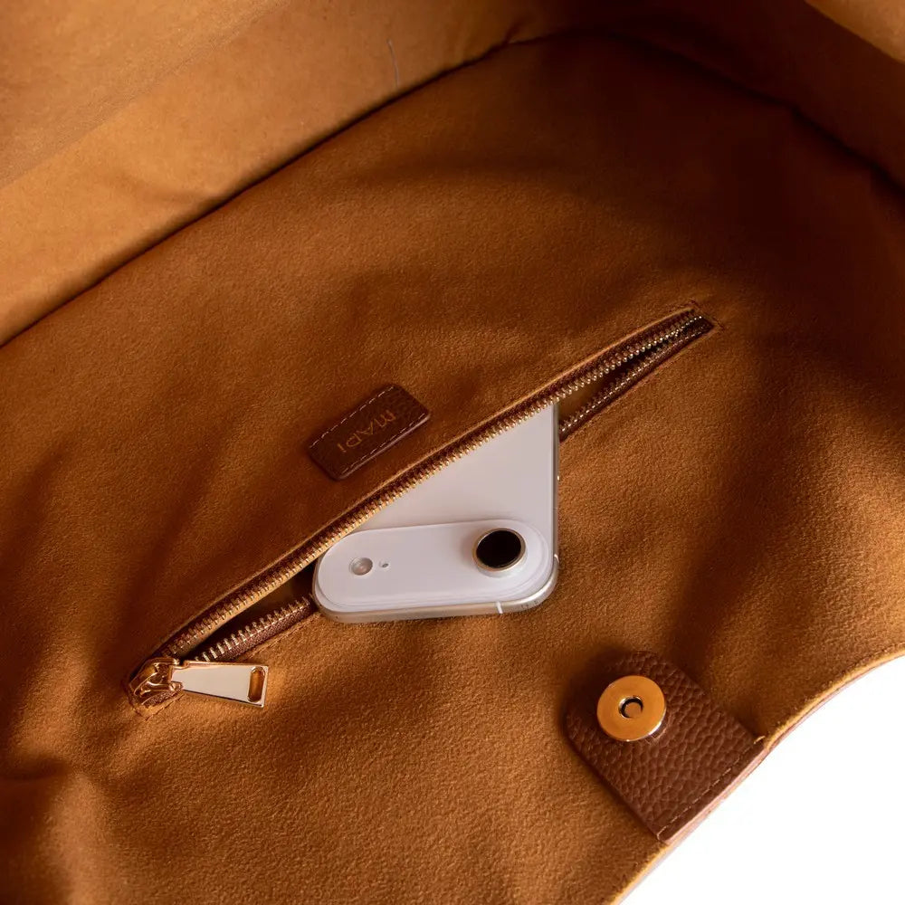 Süet Deri Carina Tote Çanta - Taba