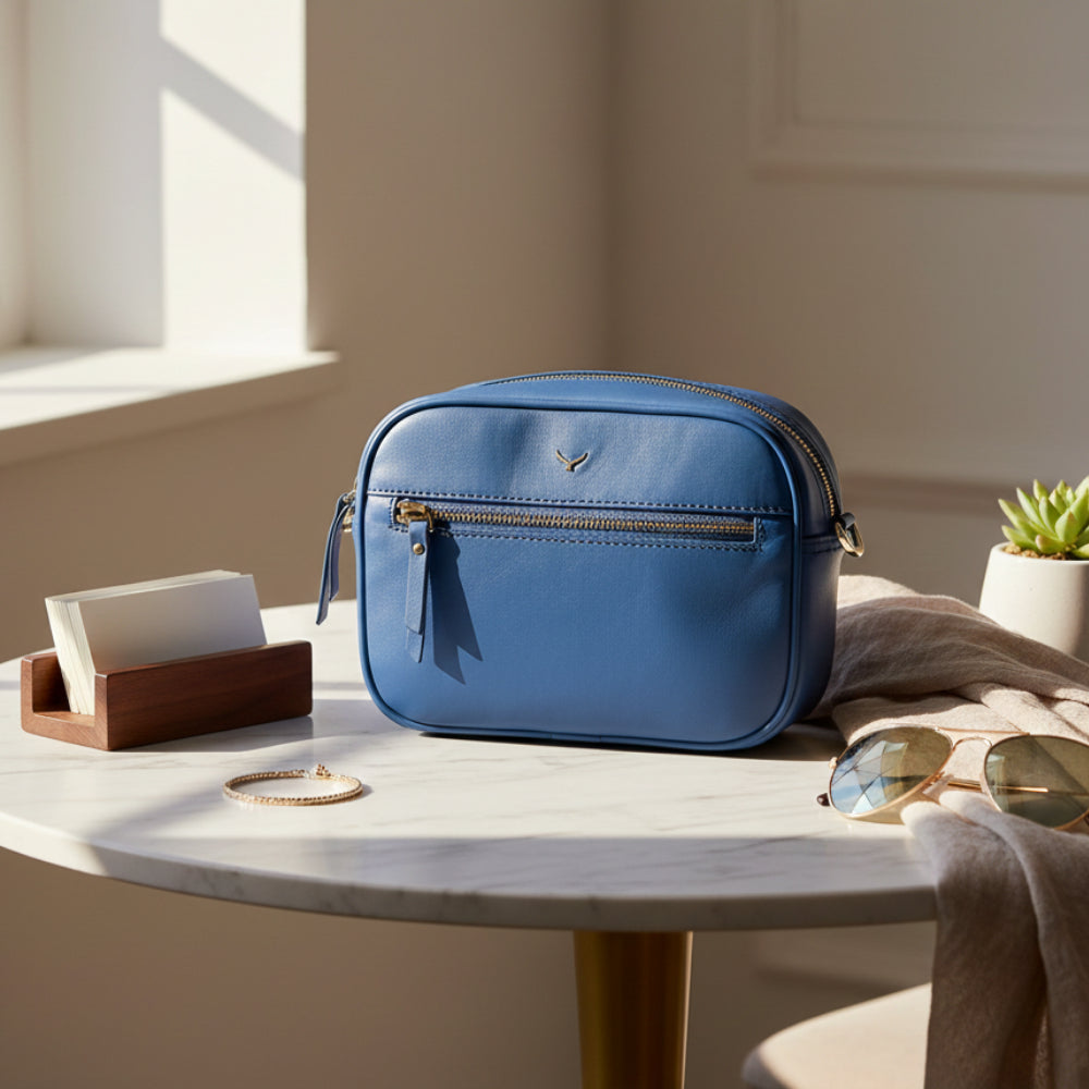 Hakiki Deri Emerald Kadın Çanta - Mavi