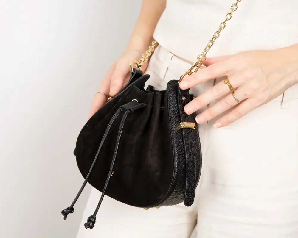 Süet Deri Valentina Kadın Çanta - Siyah