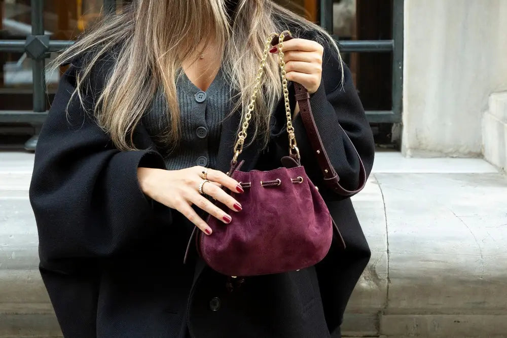 Süet Deri Valentina Kadın Çanta - Bordo