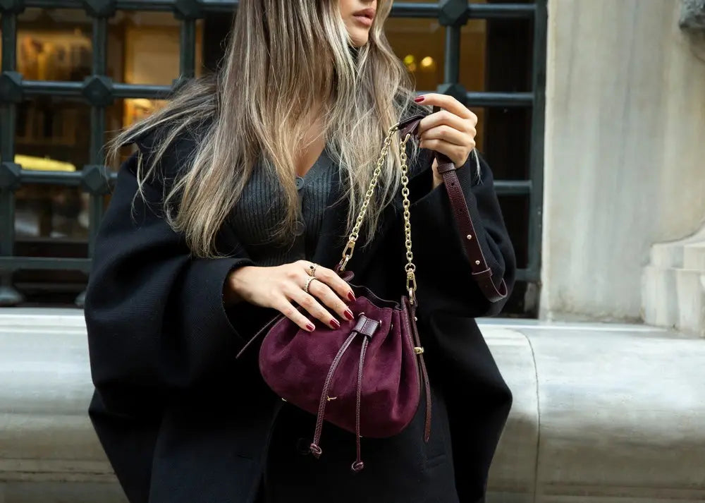 Süet Deri Valentina Kadın Çanta - Bordo