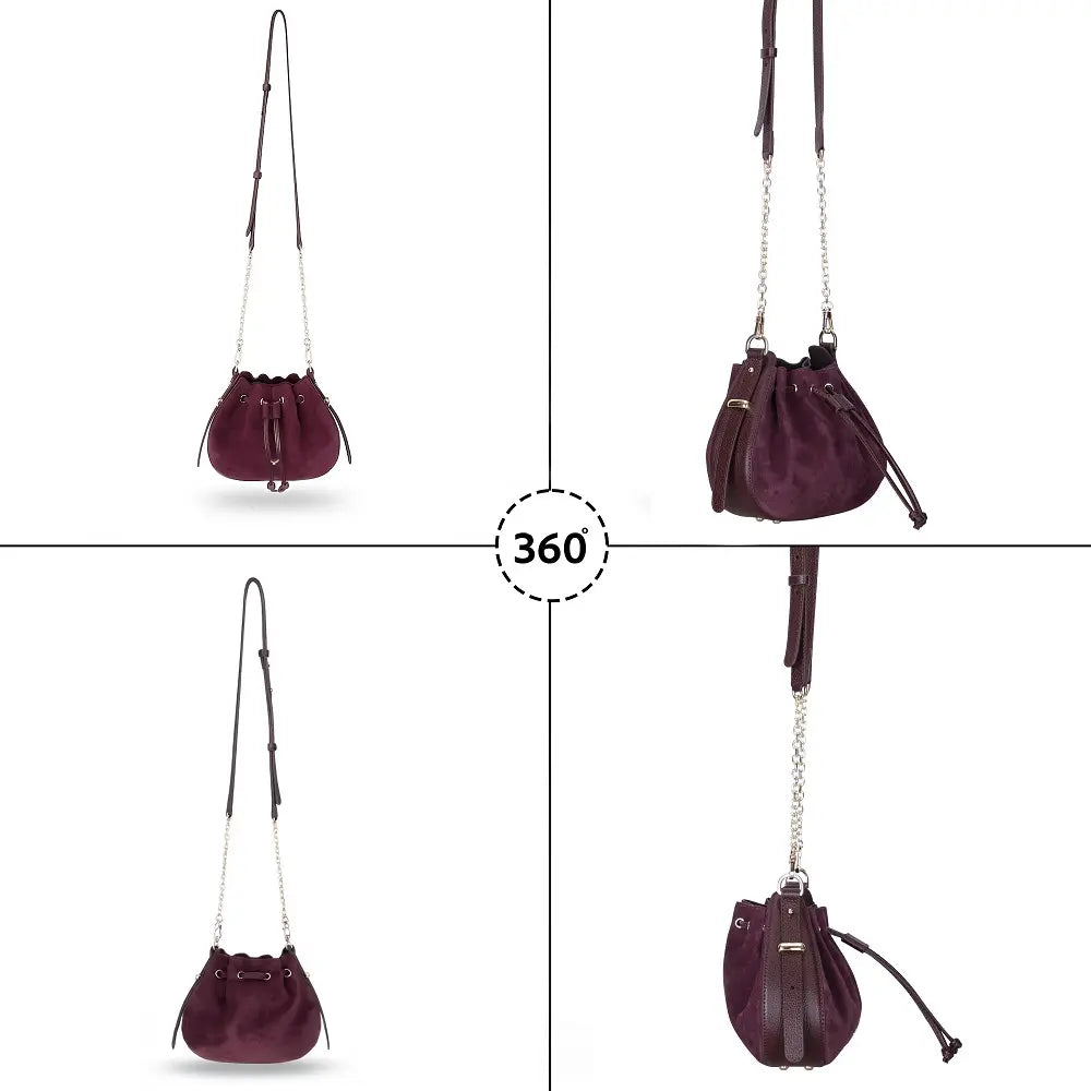 Süet Deri Valentina Kadın Çanta - Bordo