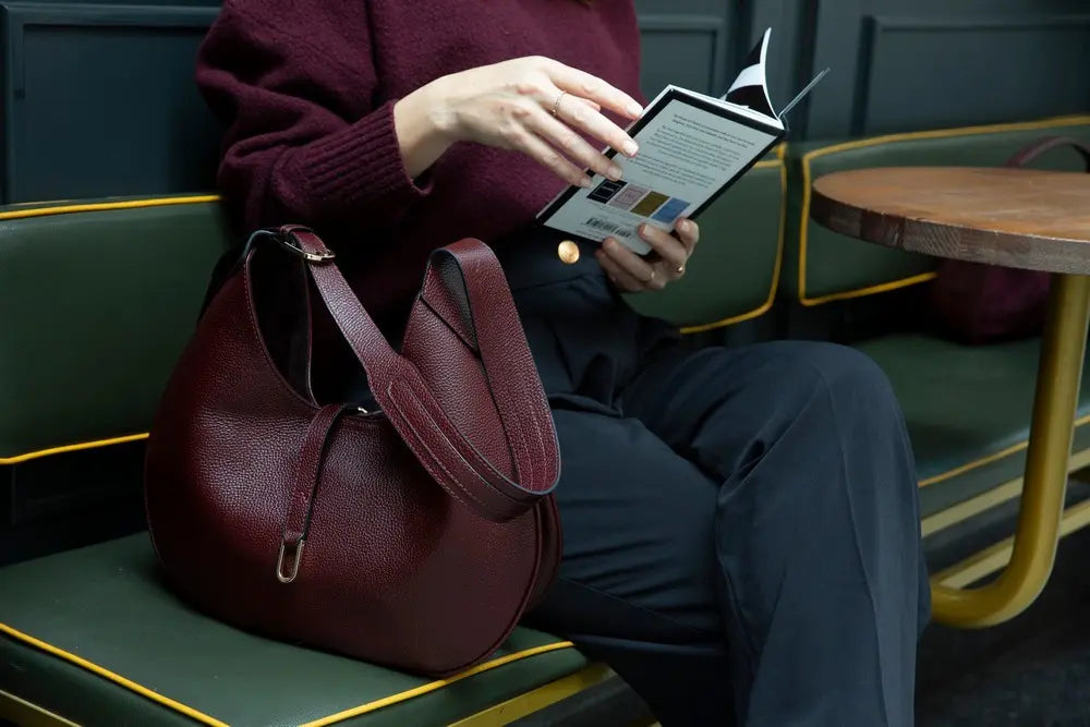 Hakiki Deri Rosa Kadın Çanta - Bordo