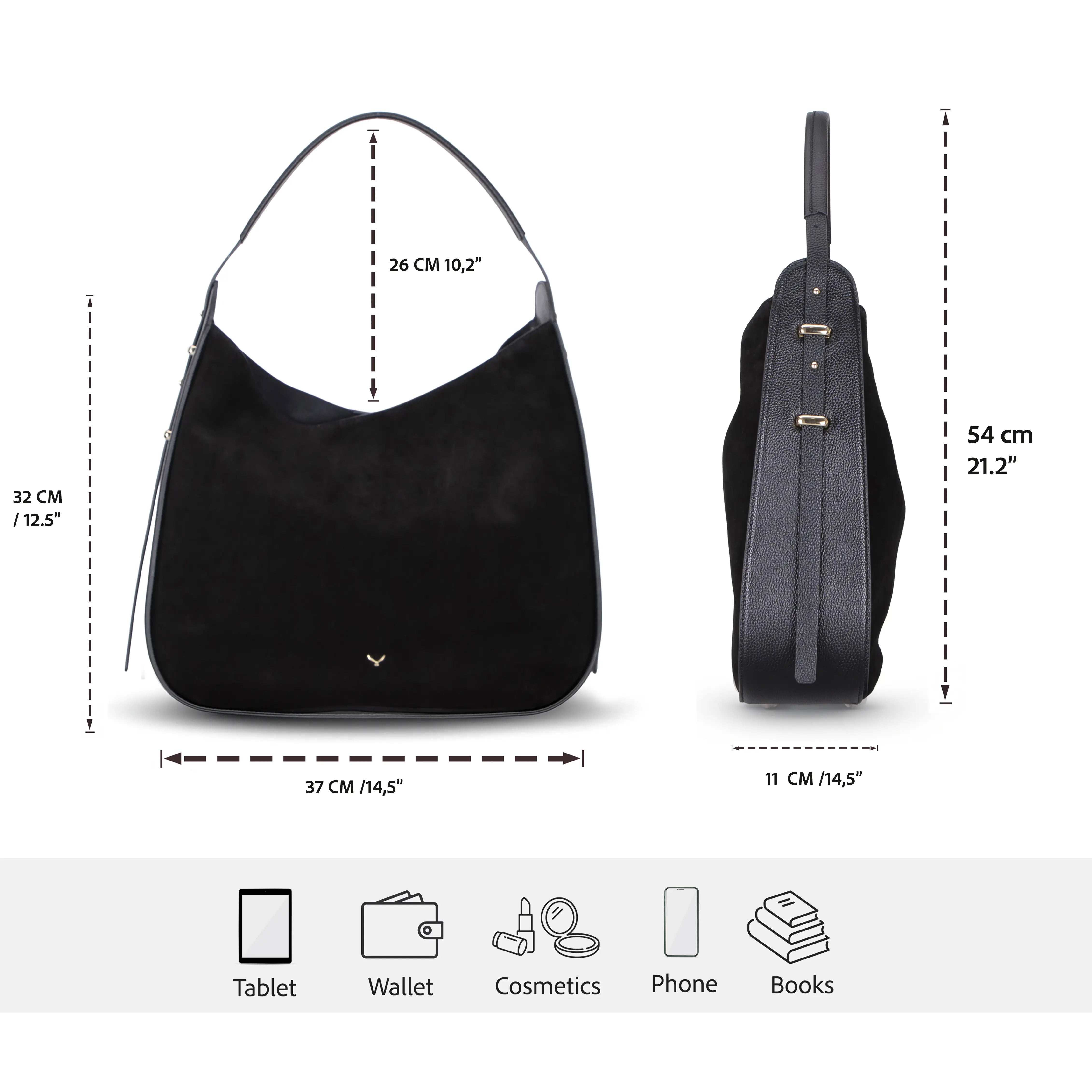 Süet Deri Carina Tote Çanta - Siyah