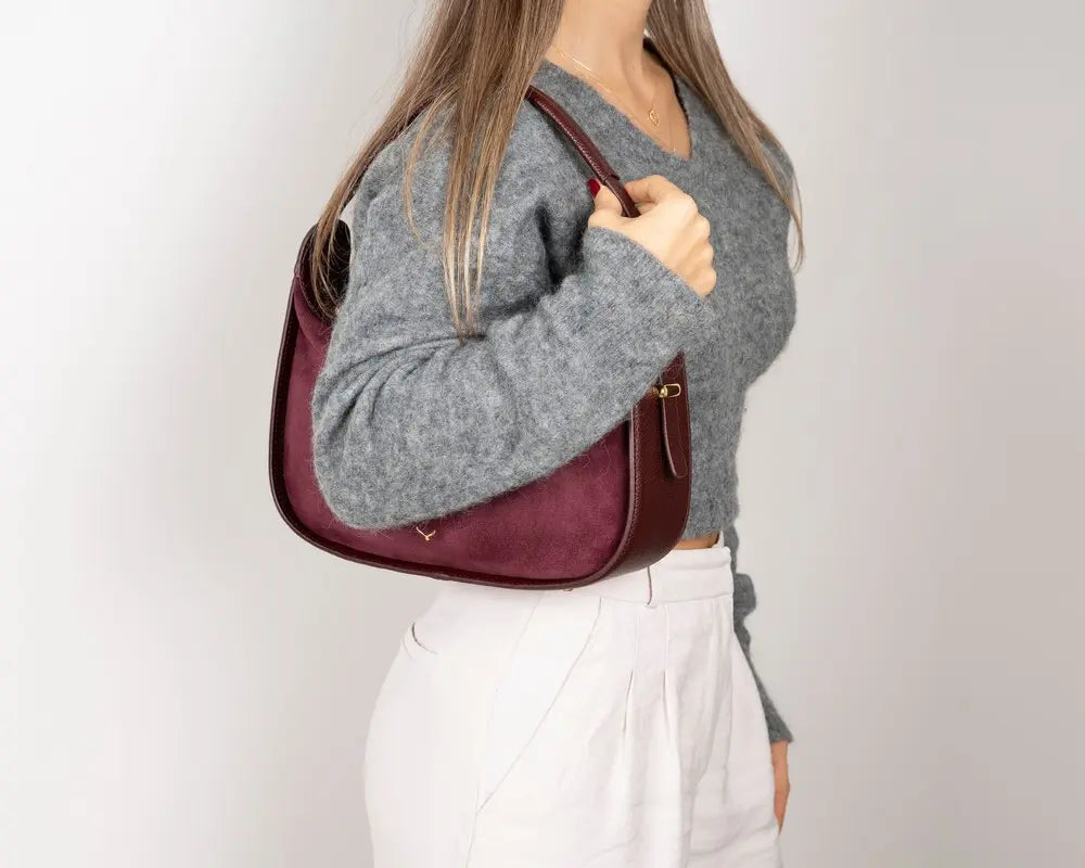 Süet Deri Dolcezza Tote Çanta - Bordo