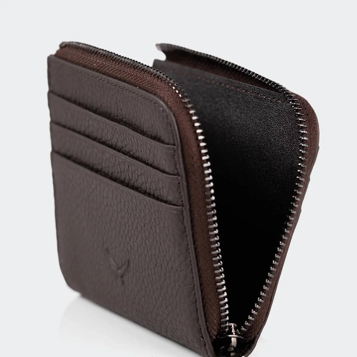 Hakiki Deri Erkek Fermuarlı Kartlık Cüzdan - Kahve