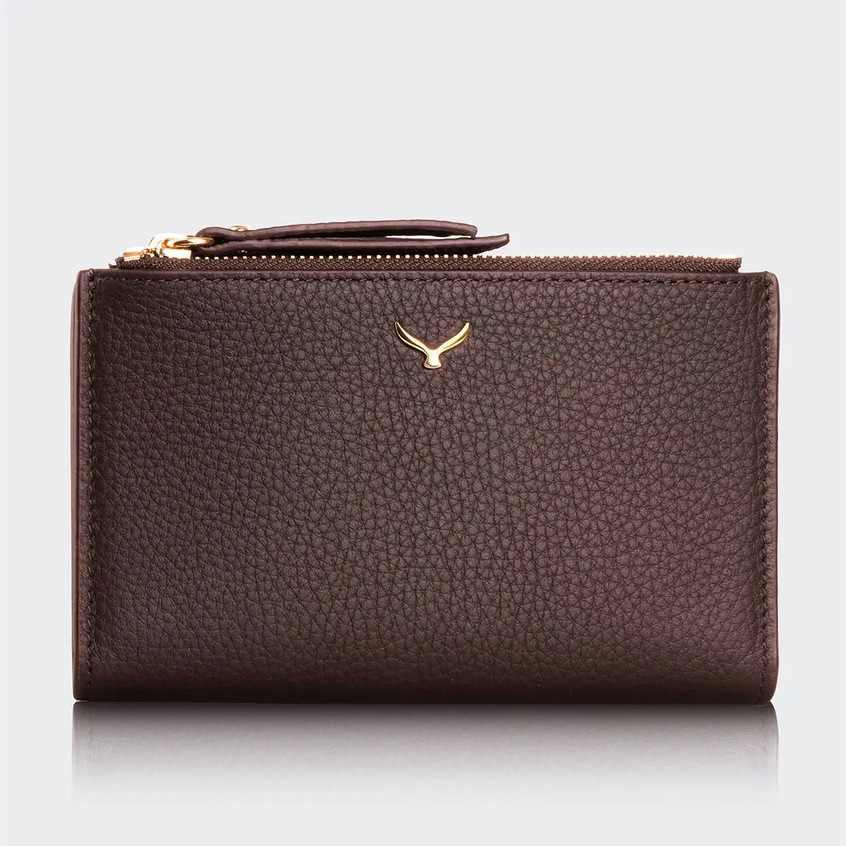 Hakiki Deri Kadın Fermuarlı Cüzdan - Kahve