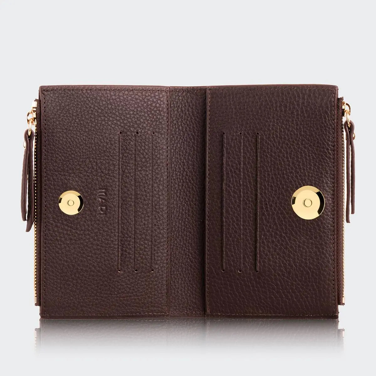 Hakiki Deri Kadın Fermuarlı Cüzdan - Kahve