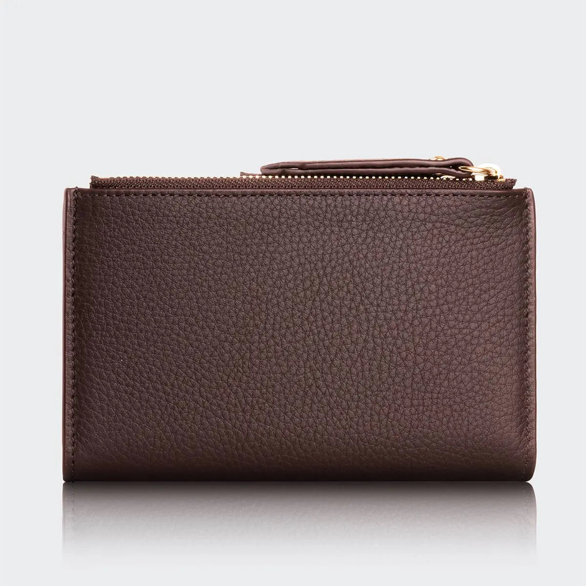 Hakiki Deri Kadın Fermuarlı Cüzdan - Kahve