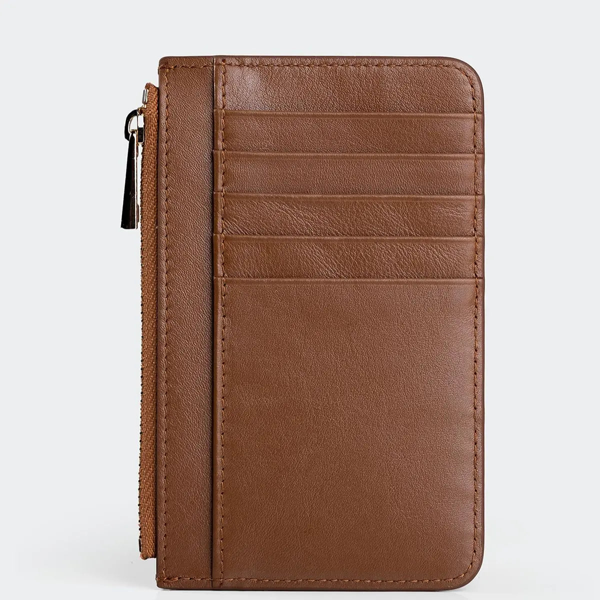 Hakiki Deri Kadın Fermuarlı Kartlıklı Cüzdan - Taba