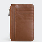 Hakiki Deri Kadın Fermuarlı Kartlıklı Cüzdan - Taba